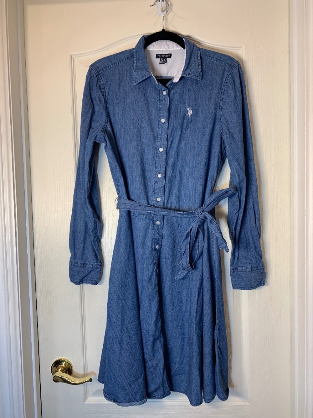U.S. Polo Assn. Chambray Shirt Dress Belted Blue Women’s Medium Casual Classic